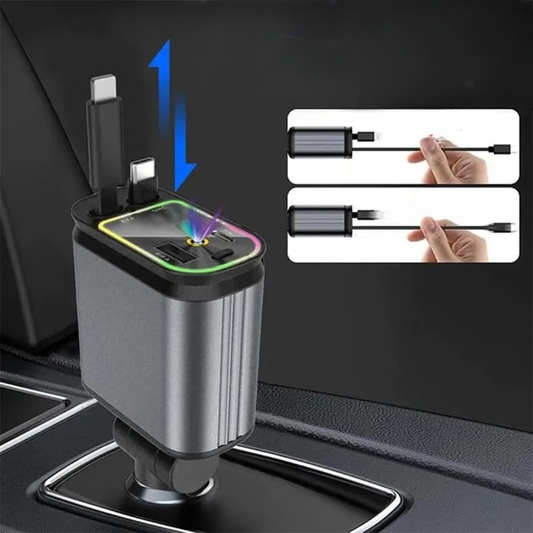 Chargeur de Voiture Rétractable Universel - Multi-Dispositifs et Charge Rapide 4 en 1